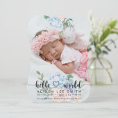 ウォーターカラー花束ハローワールドベビー発表 案内状 (スタンド正面)