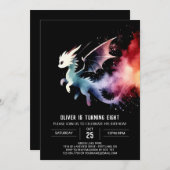 ウォーターカラー芸術的ドラゴン誕生日 招待状 (正面/裏面)