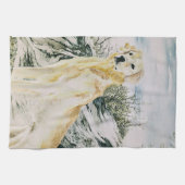 ウォーターカラー誇りを持ったゴールデンレトリバードッグ キッチンタオル (横)