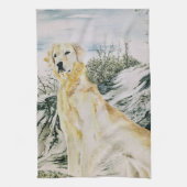 ウォーターカラー誇りを持ったゴールデンレトリバードッグ キッチンタオル (縦)