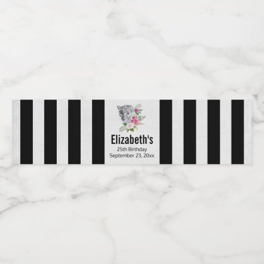 ウォーターカラー誕生日で美しいヒョウ頭 ペットボトルラベル (シングルラベル)