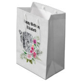 ウォーターカラー誕生日で美しいヒョウ頭 ミディアムペーパーバッグ (裏面アングル)