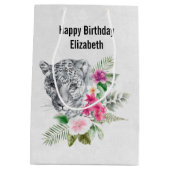 ウォーターカラー誕生日で美しいヒョウ頭 ミディアムペーパーバッグ (裏面)