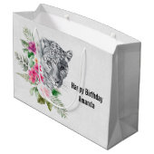 ウォーターカラー誕生日で美しいヒョウ頭 ラージペーパーバッグ (裏面アングル)