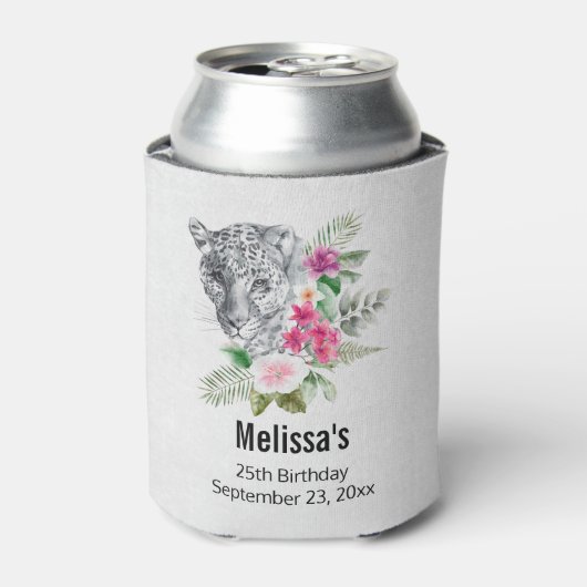 ウォーターカラー誕生日で美しいヒョウ頭 缶クーラー (缶正面)