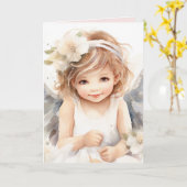 ウォーターカラー誕生日エンジェルガール カード (黄色い花)