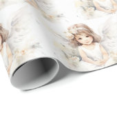 ウォーターカラー誕生日エンジェルガール ラッピングペーパー (ロールコーナー)