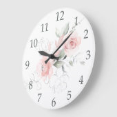 ウォーターカラー赤面ピンクローゼスセージグリーン葉ズ ラージ壁時計 (傾斜)