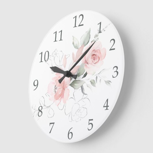 ウォーターカラー赤面ピンクローゼスセージグリーン葉ズ ラージ壁時計 (傾斜)