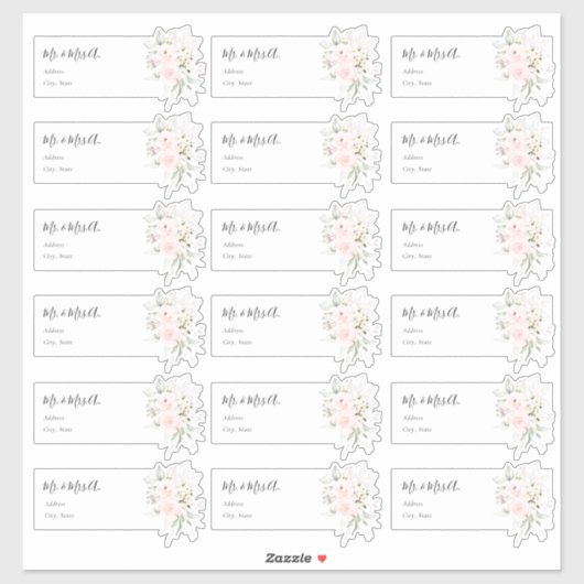 ウォーターカラー赤面ピンクローゼズゲスト住所 シール (シート)