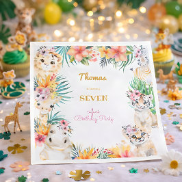 ウォーターカラー金ゴールドワイルドサファリ子供の誕生日 スタンダードランチョンナプキン