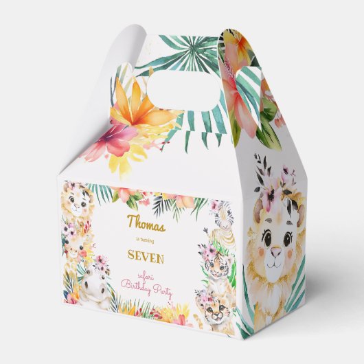 ウォーターカラー金ゴールドワイルドサファリ子供の誕生日 フェイバーボックス (裏面サイド)