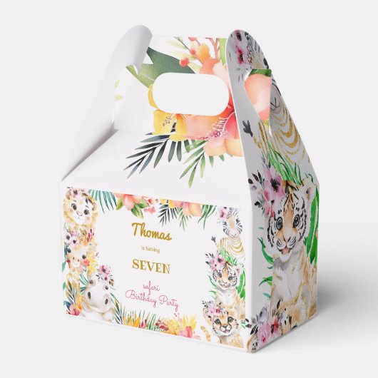 ウォーターカラー金ゴールドワイルドサファリ子供の誕生日 フェイバーボックス (正面サイド)