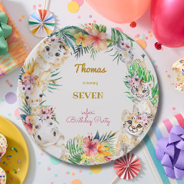 ウォーターカラー金ゴールドワイルドサファリ子供の誕生日 ペーパープレート