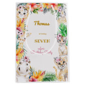 ウォーターカラー金ゴールドワイルドサファリ子供の誕生日 ミディアムペーパーバッグ (正面)