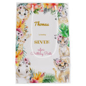 ウォーターカラー金ゴールドワイルドサファリ子供の誕生日 ミディアムペーパーバッグ (裏面)