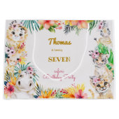 ウォーターカラー金ゴールドワイルドサファリ子供の誕生日 ラージペーパーバッグ (正面)