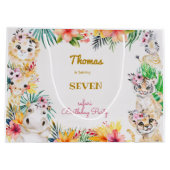 ウォーターカラー金ゴールドワイルドサファリ子供の誕生日 ラージペーパーバッグ (裏面)