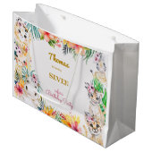 ウォーターカラー金ゴールドワイルドサファリ子供の誕生日 ラージペーパーバッグ (正面アングル)