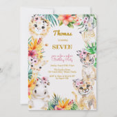 ウォーターカラー金ゴールドワイルドサファリ子供の誕生日 招待状 (正面)