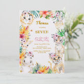 ウォーターカラー金ゴールドワイルドサファリ子供の誕生日 招待状 (スタンド正面)