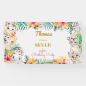 ウォーターカラー金ゴールドワイルドサファリ子供の誕生日 横断幕 (横)