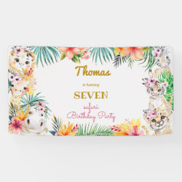 ウォーターカラー金ゴールドワイルドサファリ子供の誕生日 横断幕