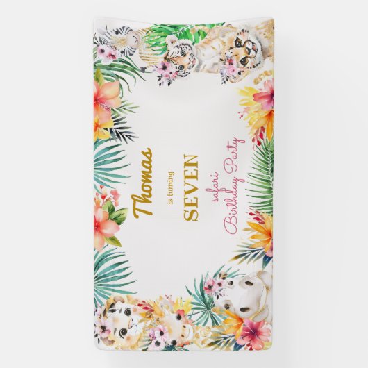 ウォーターカラー金ゴールドワイルドサファリ子供の誕生日 横断幕 (縦)