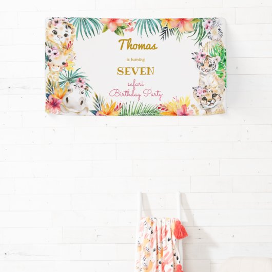 ウォーターカラー金ゴールドワイルドサファリ子供の誕生日 横断幕 (インサイチュ)