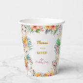 ウォーターカラー金ゴールドワイルドサファリ子供の誕生日 紙コップ (裏面)