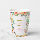 ウォーターカラー金ゴールドワイルドサファリ子供の誕生日 紙コップ (正面)