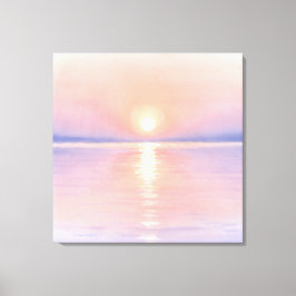 ウォーターカラー風の太陽 - 海の風景アート キャンバスプリント