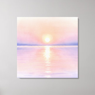 ウォーターカラー風の太陽 - 海の風景アート キャンバスプリント