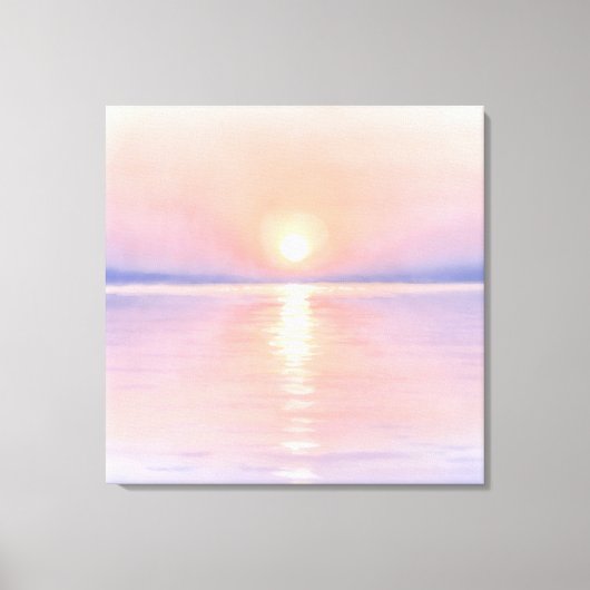 ウォーターカラー風の太陽 - 海の風景アート キャンバスプリント (正面)