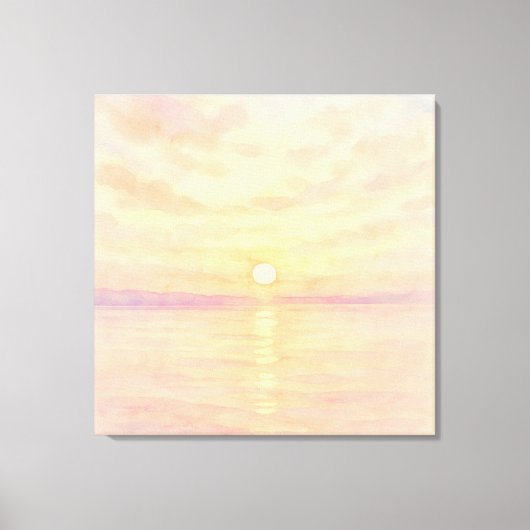 ウォーターカラー風の海上のサンセットアート キャンバスプリント (正面)