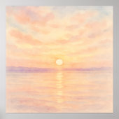 ウォーターカラー風の海上のサンセットアート ポスター (正面)