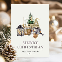 ウォーターカラー風ルスティックヒュッゲノーム クリスマスポストカード