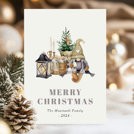 ウォーターカラー風ルスティックヒュッゲノーム クリスマスポストカード
