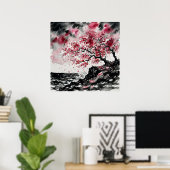 ウォーターカラー風桜 - 海岸の桜の花 ポスター (ホームオフィス)