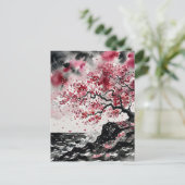 ウォーターカラー風桜 - 海岸の桜の花 ポストカード (スタンド正面)