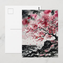 ウォーターカラー風桜 - 海岸の桜の花 ポストカード