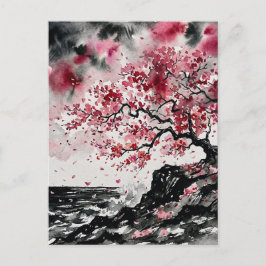 ウォーターカラー風桜 - 海岸の桜の花 ポストカード
