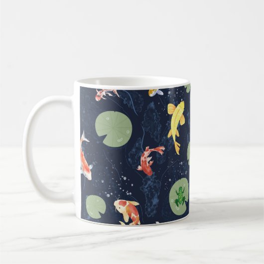 ウォーターカラー鯉の池 シームレスパターン コーヒーマグカップ (左)