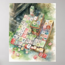 ウォーターカラー麻雀アート ポスター