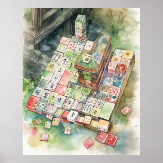 ウォーターカラー麻雀アート ポスター (正面)