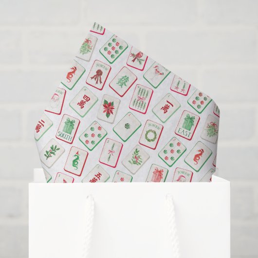 ウォーターカラー麻雀 赤と緑のクリスマスタイル 薄葉紙 (ギフトバッグ)