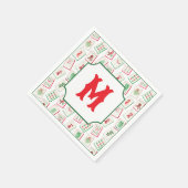 ウォーターカラー麻雀 赤と緑のクリスマスモノグラム スタンダードカクテルナプキン (角)