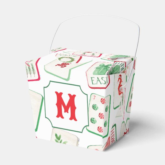 ウォーターカラー麻雀 赤と緑のクリスマス モノグラム フェイバーボックス (正面サイド)