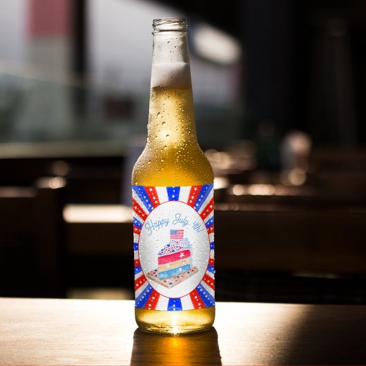 ウォーターカラー7月4日ケーキパーティー ビールラベル