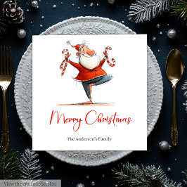 ウォーターカラー おもしろサンタ パーソナライズ クリスマス スタンダードランチョンナプキン